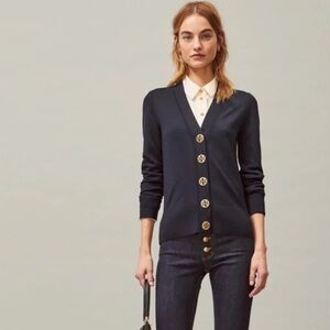 Tory Burch Cotton Navy Cardigan Sweater